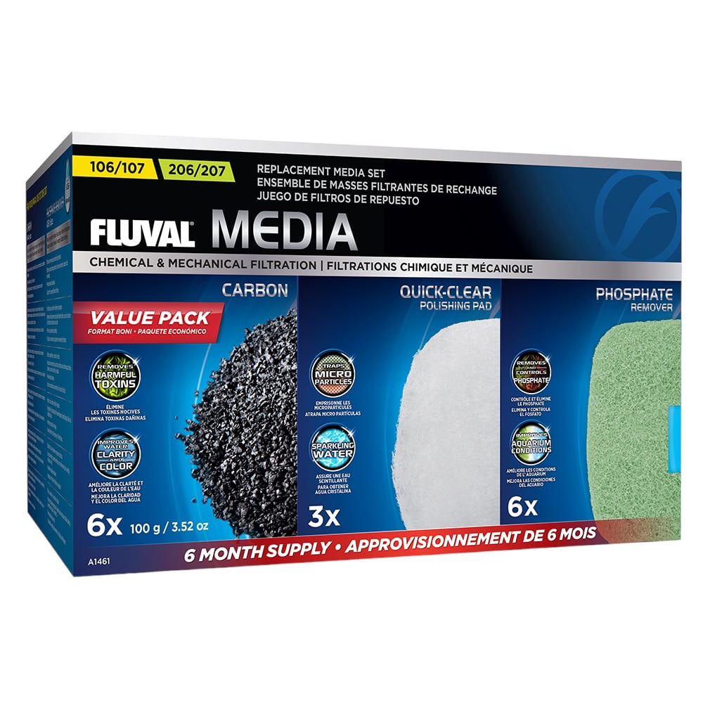Fluval 107/207 Media Value Pack (inc 6 x Carbon Bags, 3 x Quick Clear Pads, 6 x Phosphate Remover Pads)