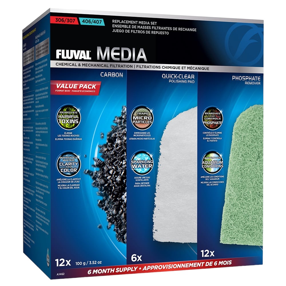 Fluval 307/407 Media Value Pack (inc 12 x Carbon Bags, 6 x Quick Clear Pads, 12 x Phosphate Remover Pads)
